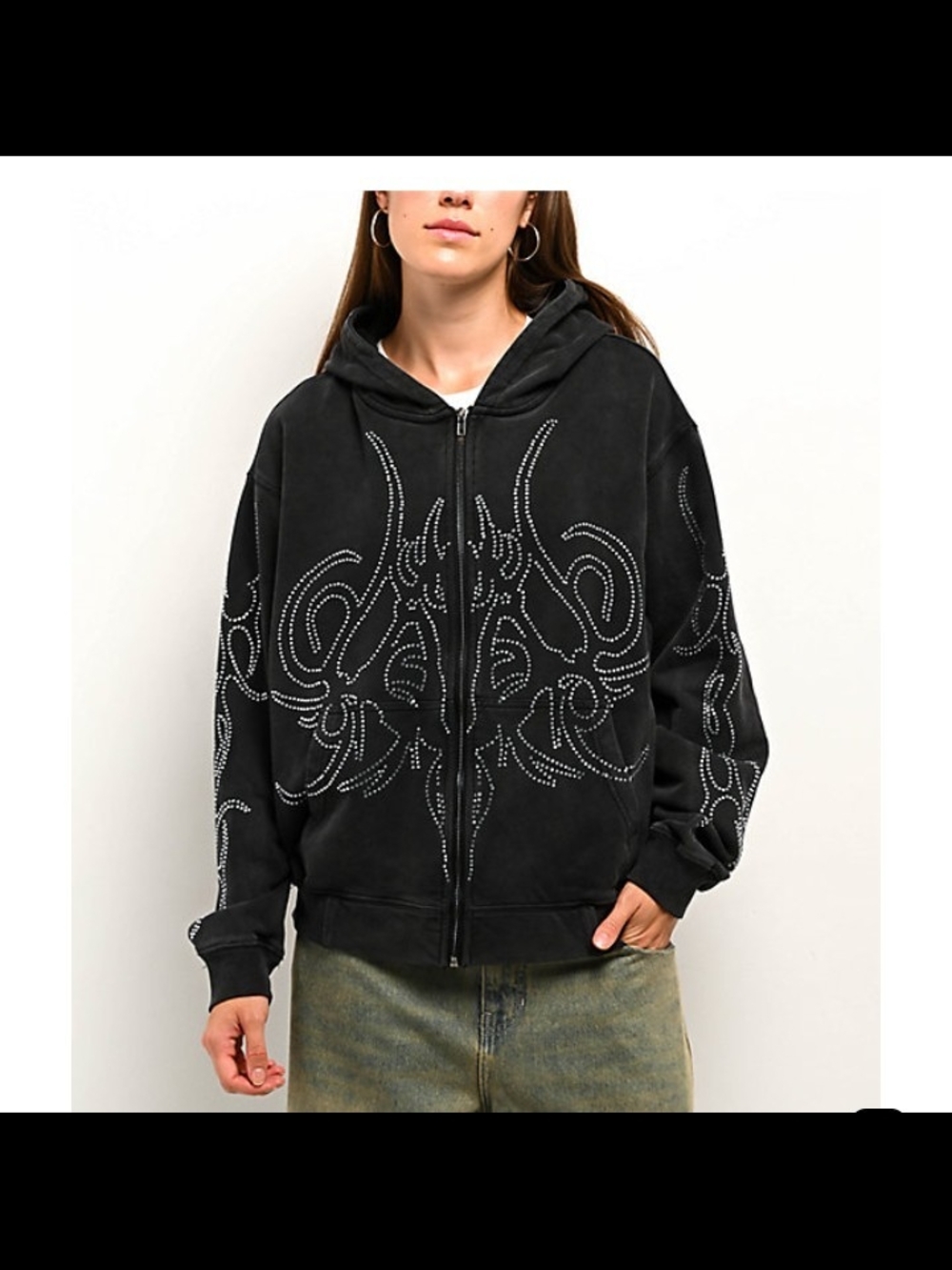 Zumiez Black Stud-Embellished Zip Hoodie Jacket
